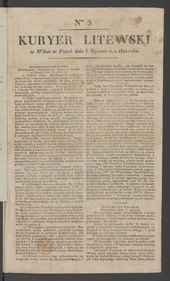 Kuryer Litewski. 1822, numer 3