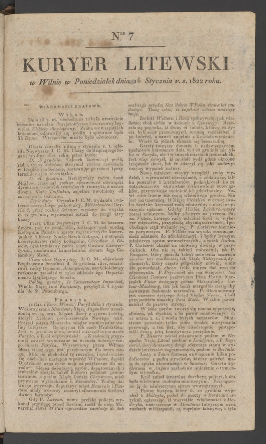 Kuryer Litewski. 1822, numer&nbsp;7