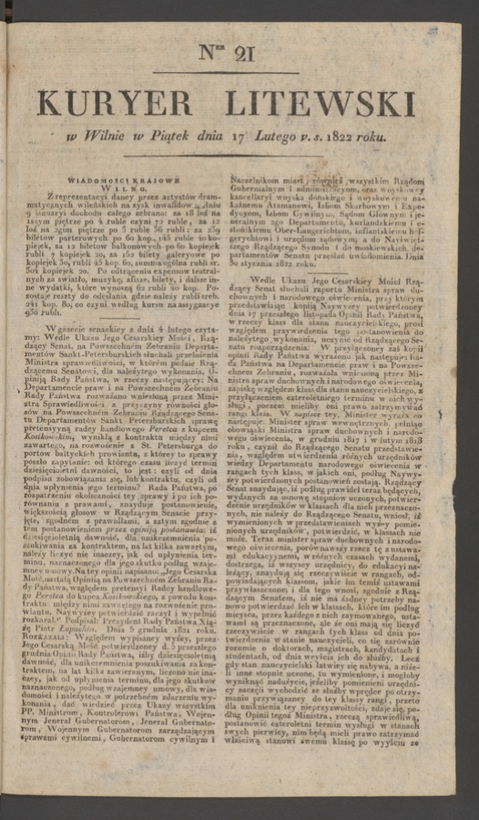 Kuryer Litewski. 1822, numer&nbsp;21