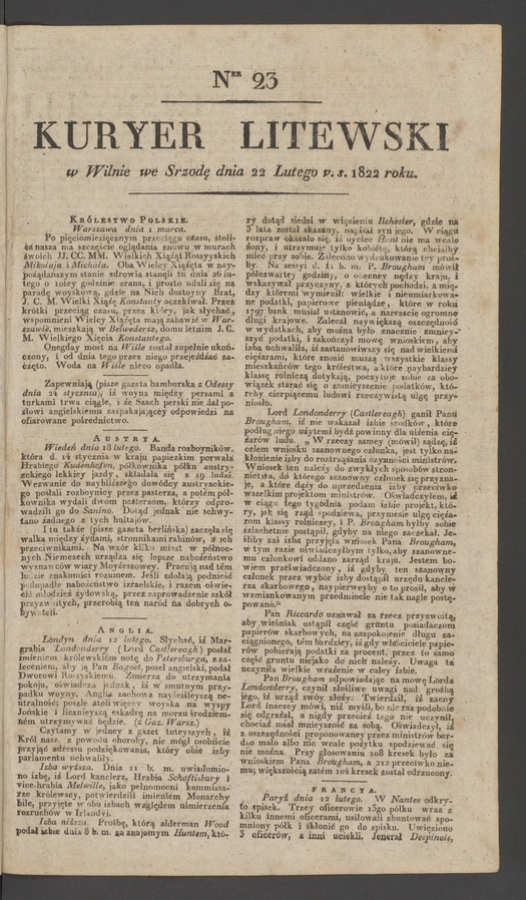 Kuryer Litewski. 1822, numer 23