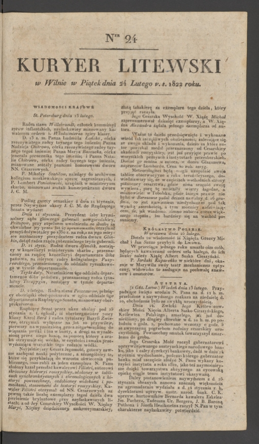 Kuryer Litewski. 1822, numer&nbsp;24