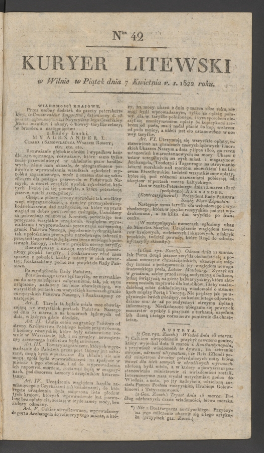 Kuryer Litewski. 1822, numer&nbsp;42