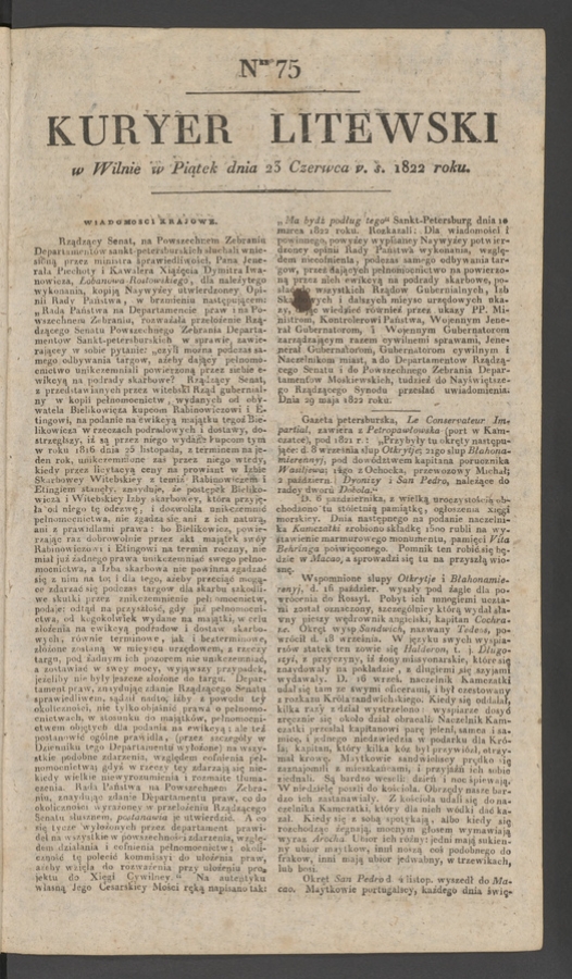Kuryer Litewski. 1822, numer&nbsp;75
