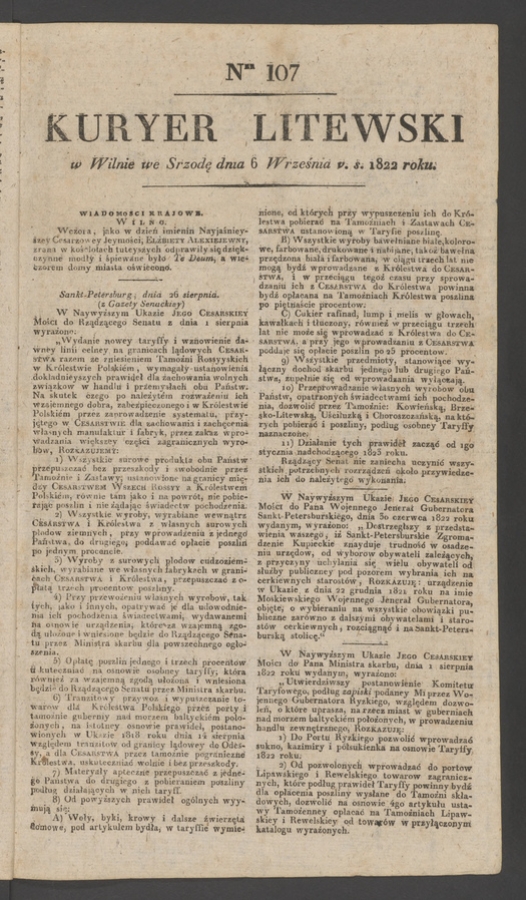 Kuryer Litewski. 1822, numer&nbsp;107