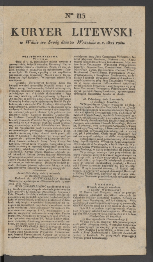 Kuryer Litewski. 1822, numer&nbsp;113