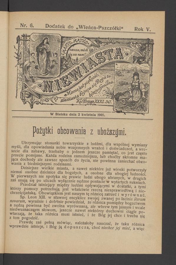 Niewiasta : dodatek do&nbsp;&bdquo;Wieńca-Pszcz&oacute;łki&rdquo;. Rok&nbsp;5, 1905, numer&nbsp;6