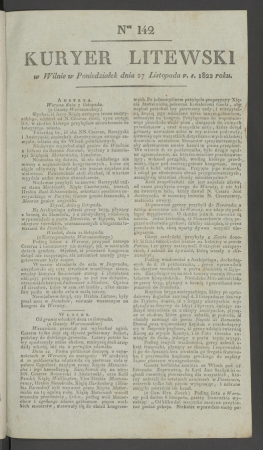 Kuryer Litewski. 1822, numer&nbsp;142