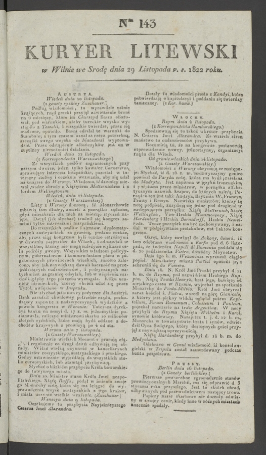 Kuryer Litewski. 1822, numer&nbsp;143