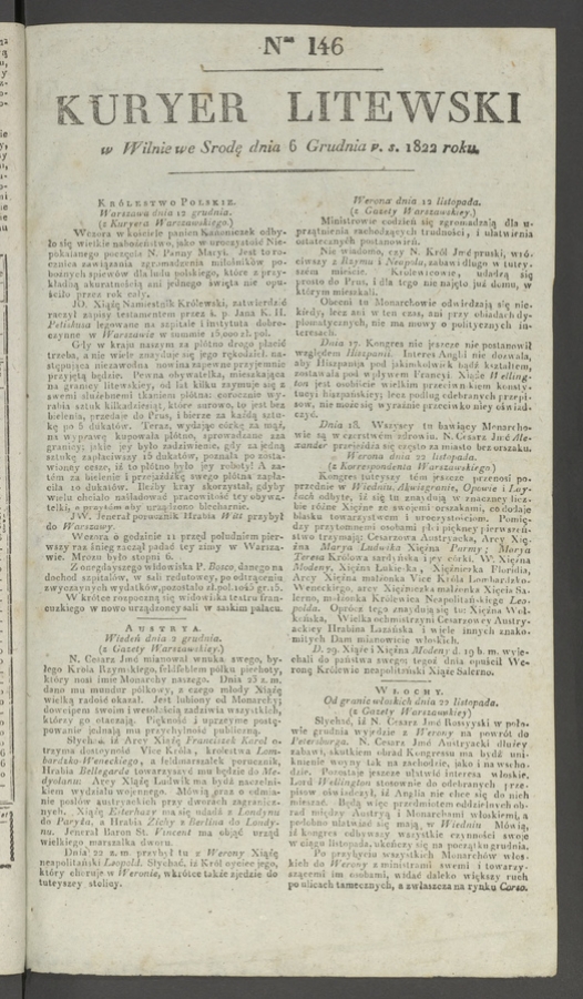 Kuryer Litewski. 1822, numer 146