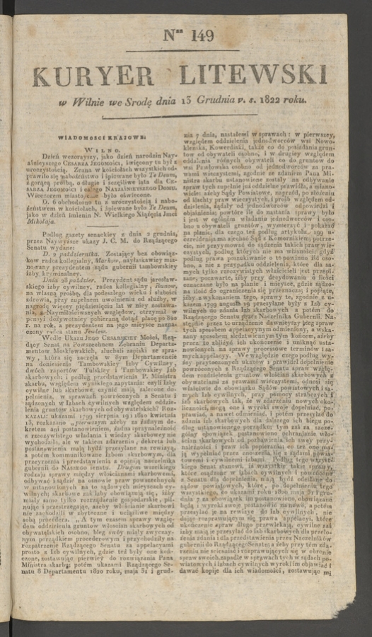 Kuryer Litewski. 1822, numer&nbsp;149