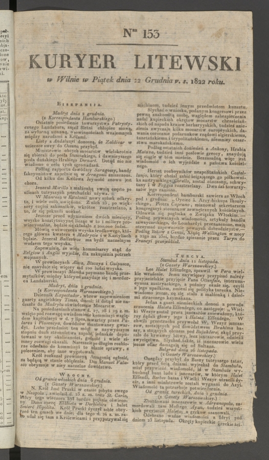 Kuryer Litewski. 1822, numer 153