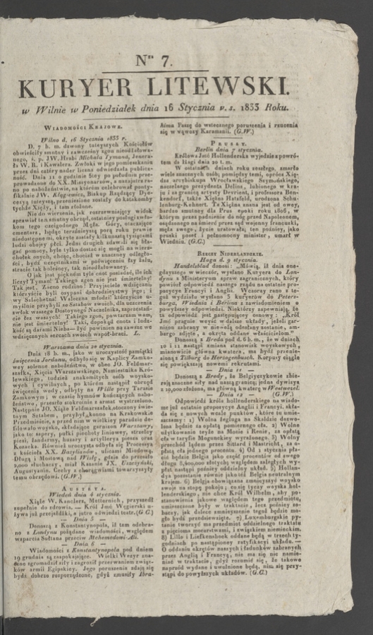 Kuryer Litewski. 1833, numer&nbsp;7