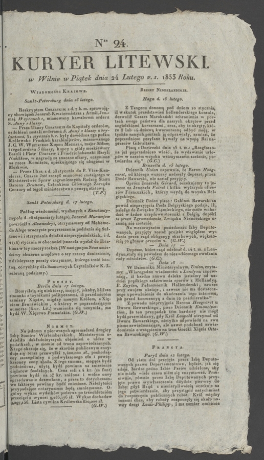 Kuryer Litewski. 1833, numer&nbsp;24
