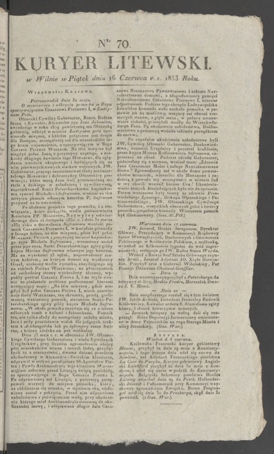 Kuryer Litewski. 1833, numer&nbsp;70