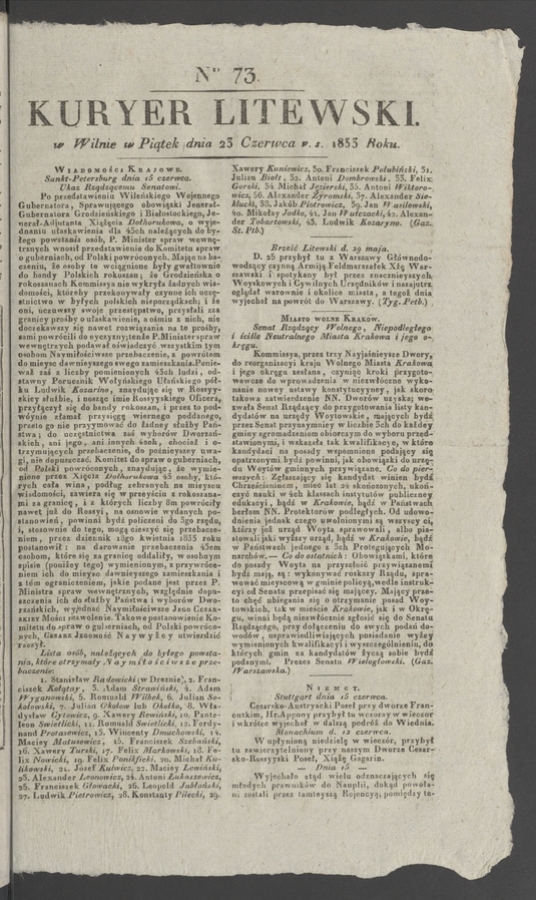 Kuryer Litewski. 1833, numer&nbsp;73