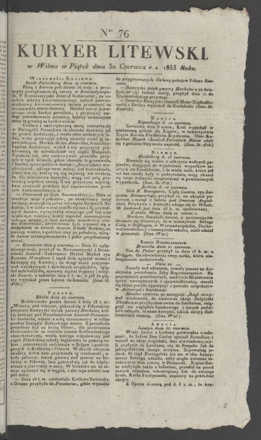 Kuryer Litewski. 1833, numer&nbsp;76