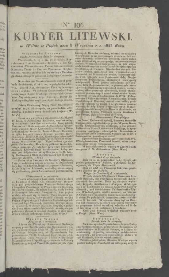 Kuryer Litewski. 1833, numer&nbsp;106