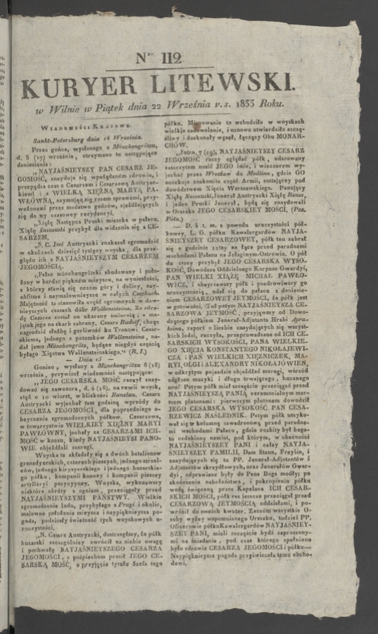 Kuryer Litewski. 1833, numer&nbsp;112