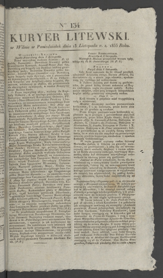 Kuryer Litewski. 1833, numer&nbsp;134