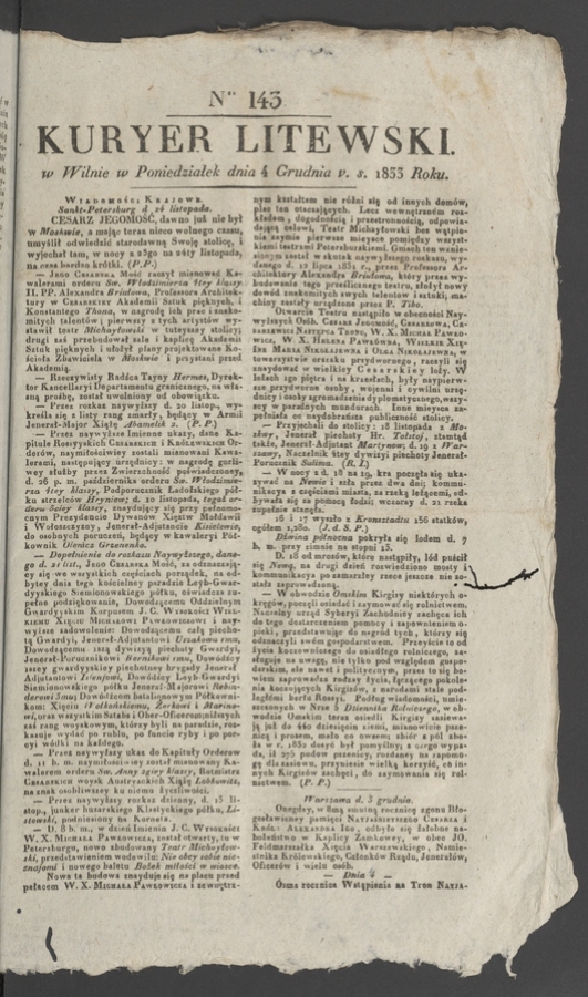 Kuryer Litewski. 1833, numer&nbsp;143