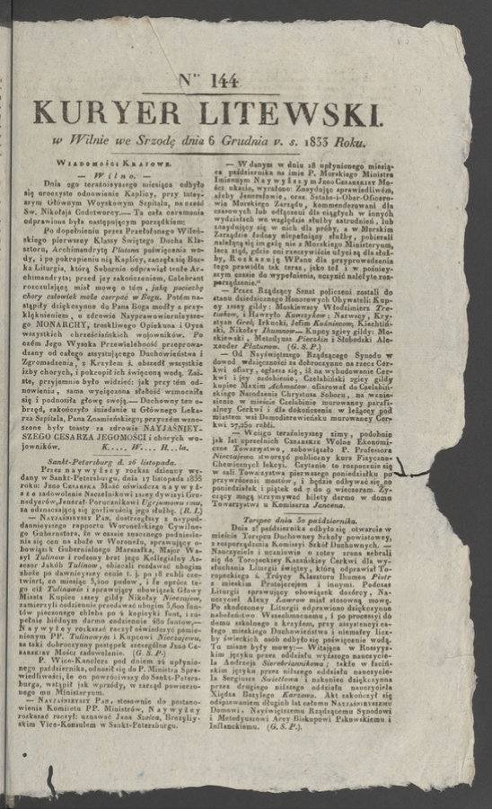 Kuryer Litewski. 1833, numer 144