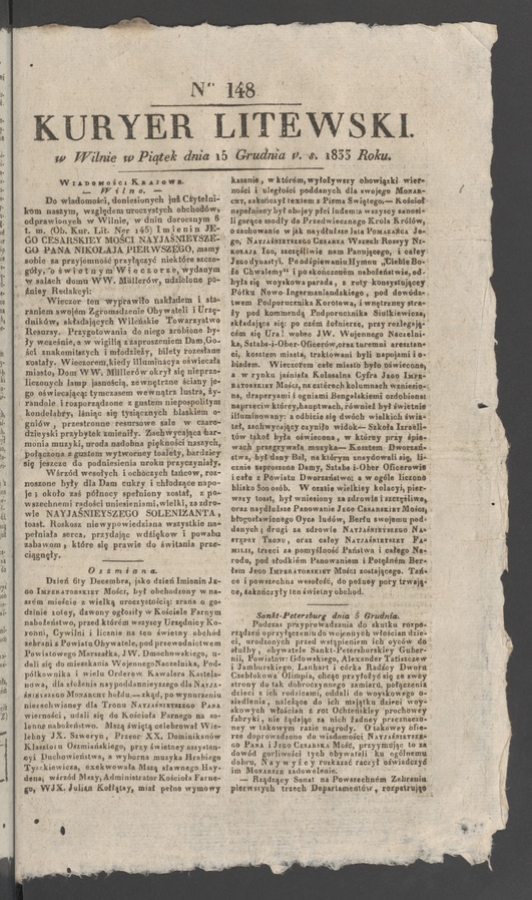 Kuryer Litewski. 1833, numer&nbsp;148