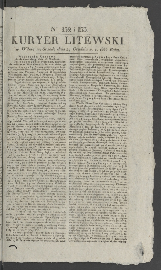 Kuryer Litewski. 1833, numer&nbsp;152-153