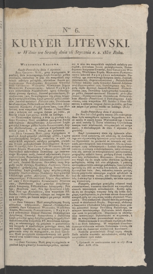Kuryer Litewski. 1831, numer&nbsp;6
