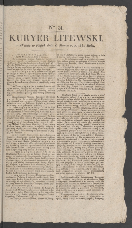 Kuryer Litewski. 1831, numer 31