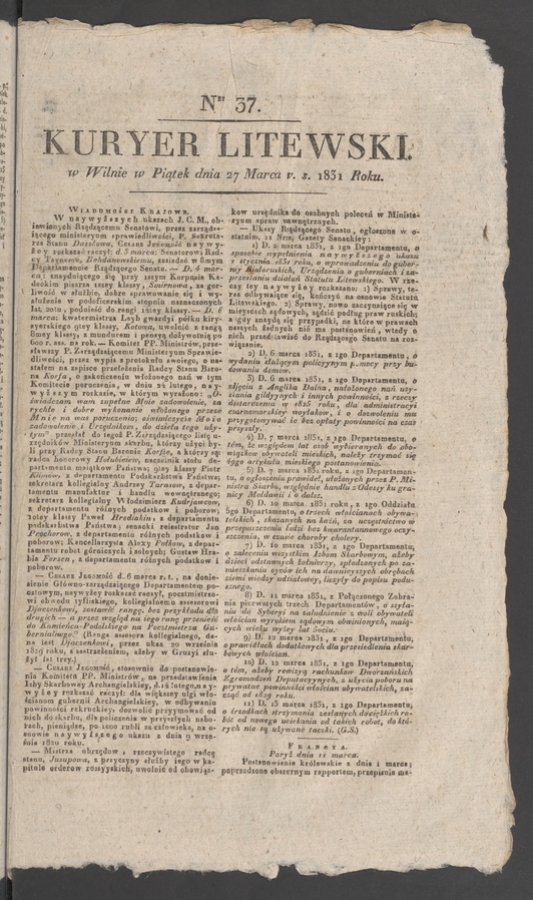 Kuryer Litewski. 1831, numer 37