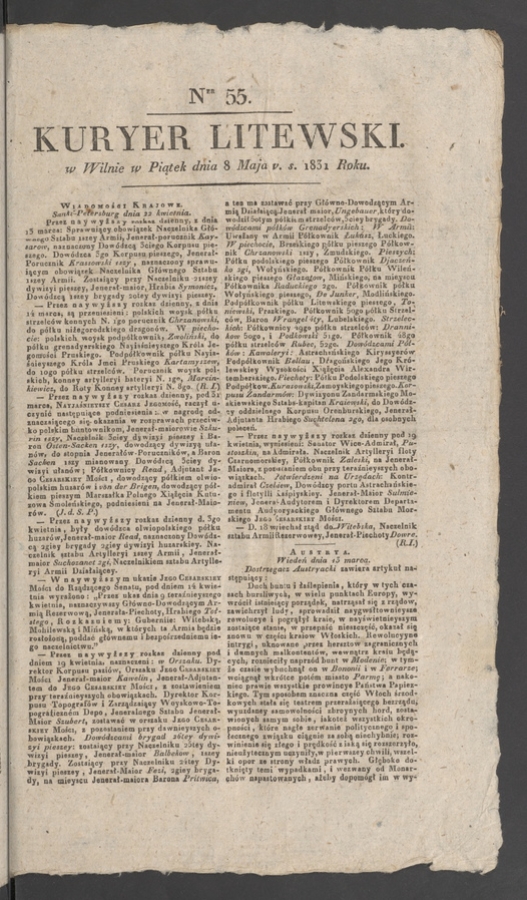 Kuryer Litewski. 1831, numer&nbsp;55