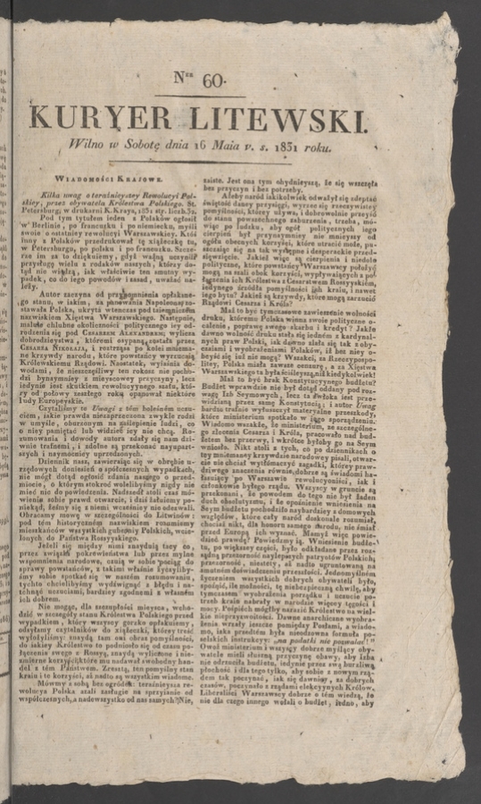 Kuryer Litewski. 1831, numer&nbsp;60