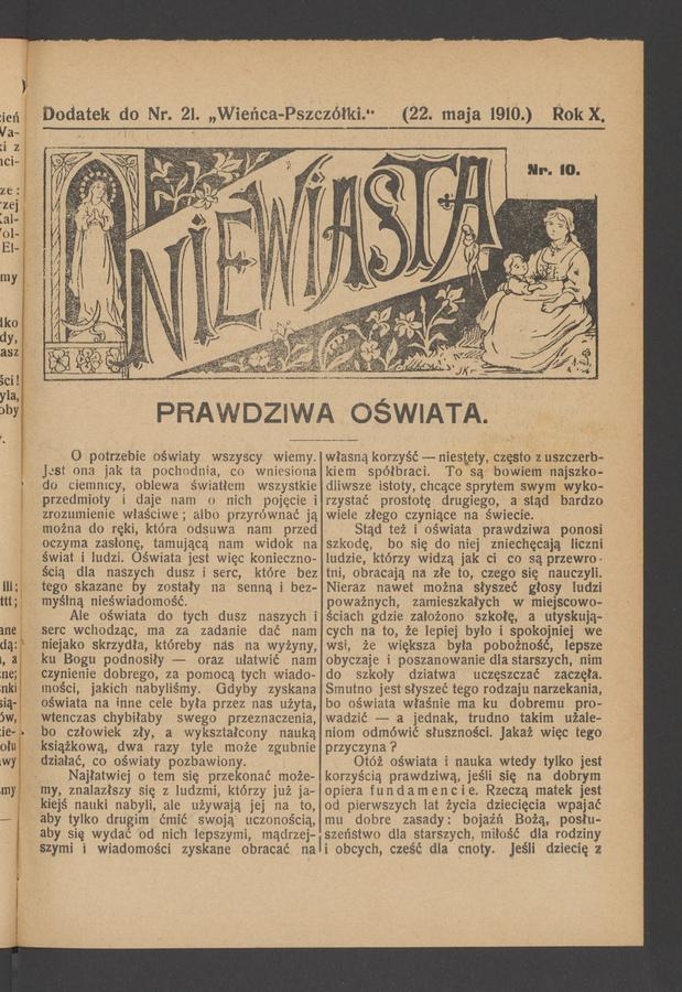 Niewiasta : dodatek do numeru&nbsp;21&nbsp;&bdquo;Wieńca-Pszcz&oacute;łki&rdquo;. Rok&nbsp;10, 1910, numer&nbsp;10