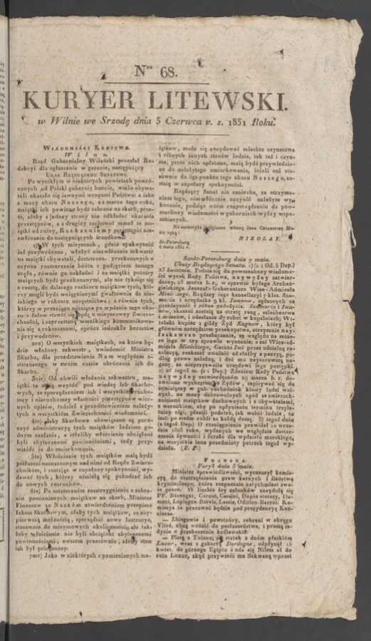 Kuryer Litewski. 1831, numer&nbsp;68