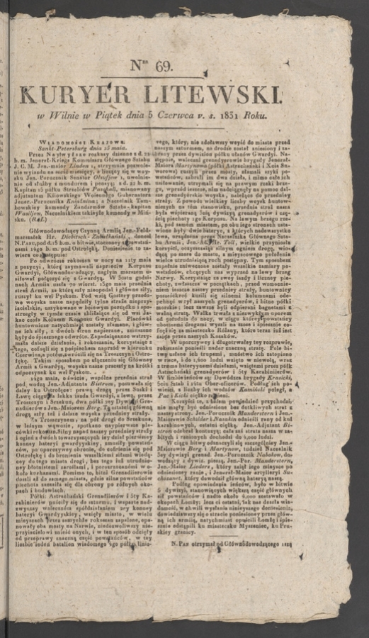Kuryer Litewski. 1831, numer&nbsp;69