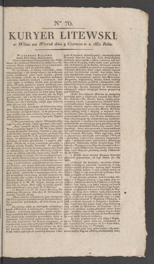Kuryer Litewski. 1831, numer 70