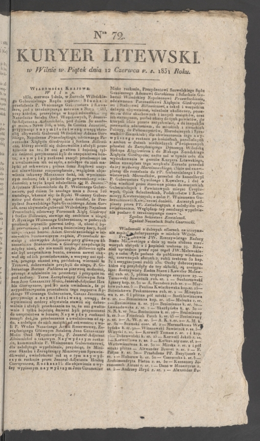 Kuryer Litewski. 1831, numer 72