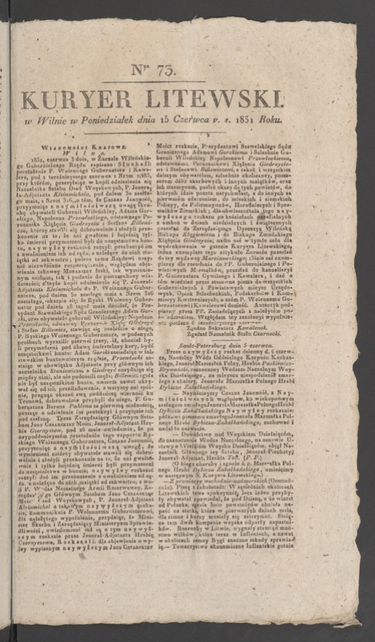 Kuryer Litewski. 1831, numer 73