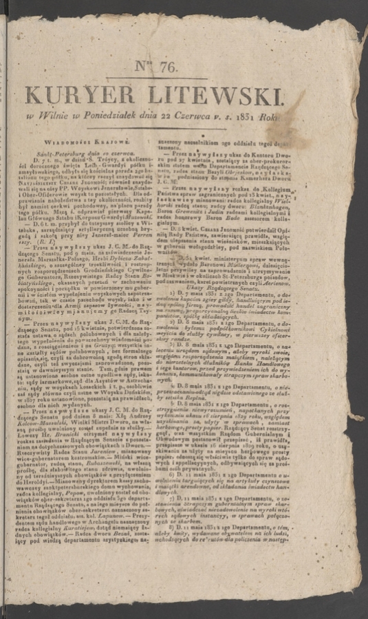 Kuryer Litewski. 1831, numer 76