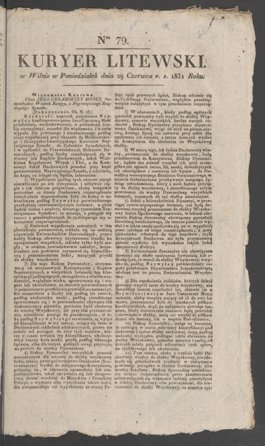 Kuryer Litewski. 1831, numer 79