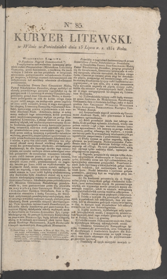 Kuryer Litewski. 1831, numer 85