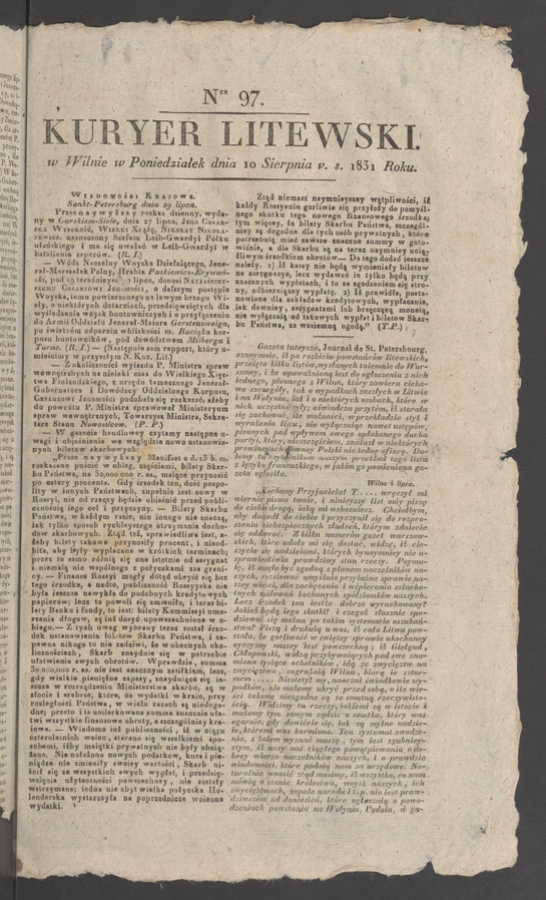 Kuryer Litewski. 1831, numer 97