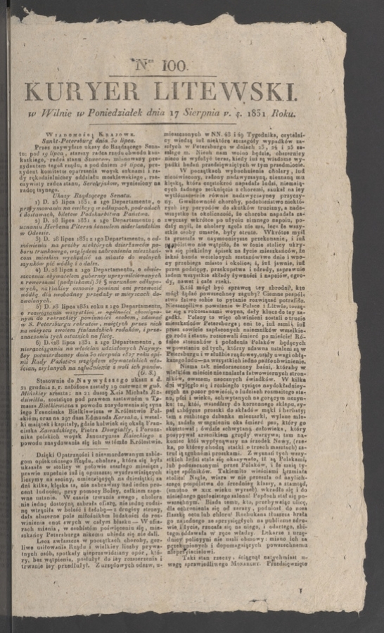 Kuryer Litewski. 1831, numer 100
