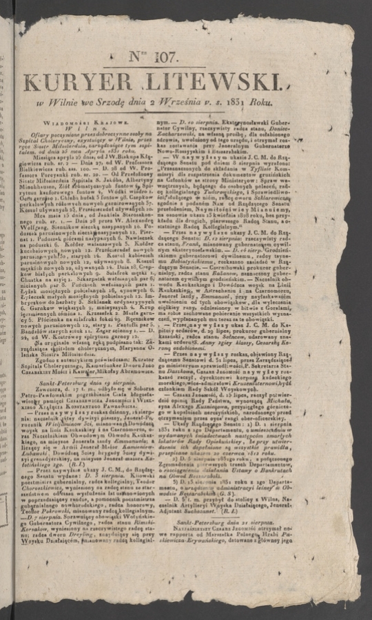 Kuryer Litewski. 1831, numer 107