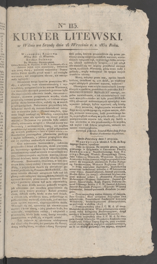 Kuryer Litewski. 1831, numer 113