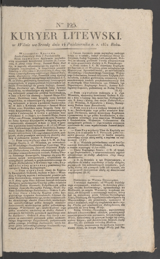 Kuryer Litewski. 1831, numer 125