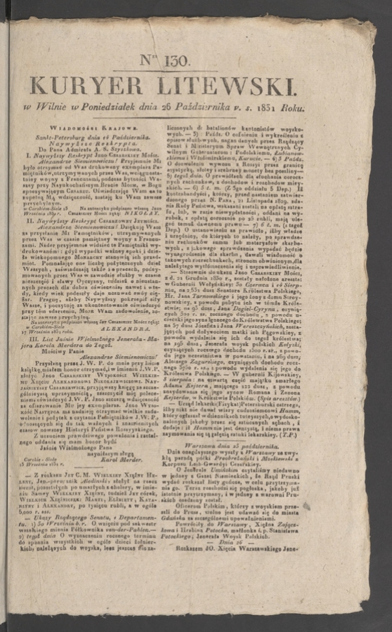 Kuryer Litewski. 1831, numer 130