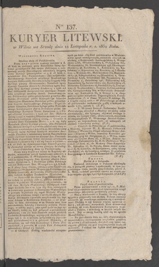 Kuryer Litewski. 1831, numer 137