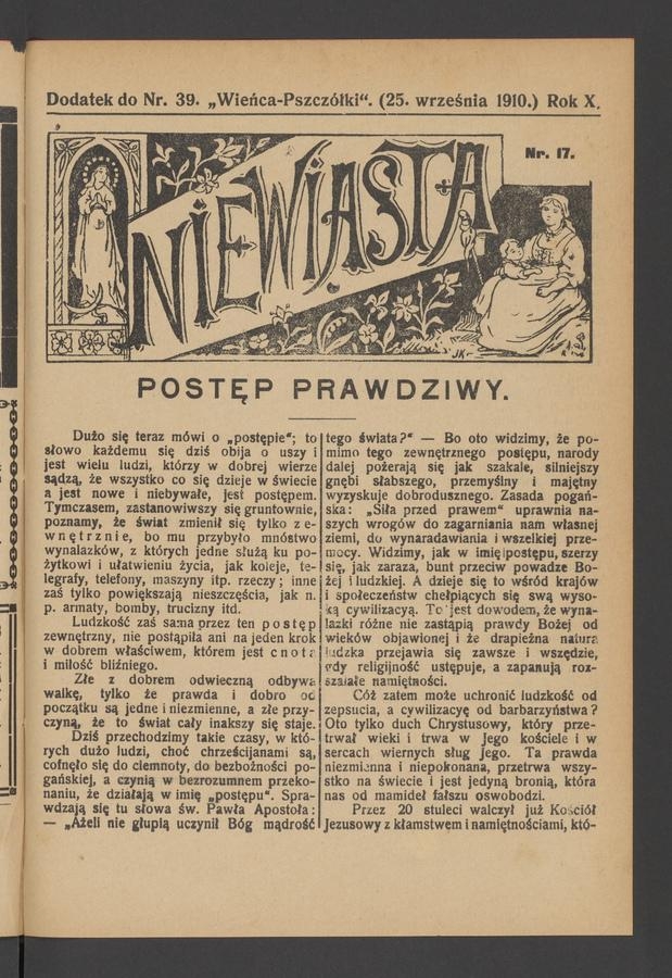 Niewiasta : dodatek do numeru&nbsp;39&nbsp;&bdquo;Wieńca-Pszcz&oacute;łki&rdquo;. Rok&nbsp;10, 1910, numer&nbsp;17