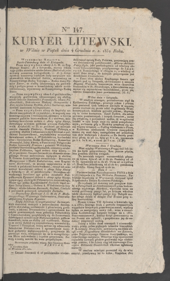 Kuryer Litewski. 1831, numer 147